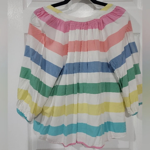 Crown & Ivy Multicolored Striped Peasant Blouse Split Neck in Size 1X - Picture 7 of 9